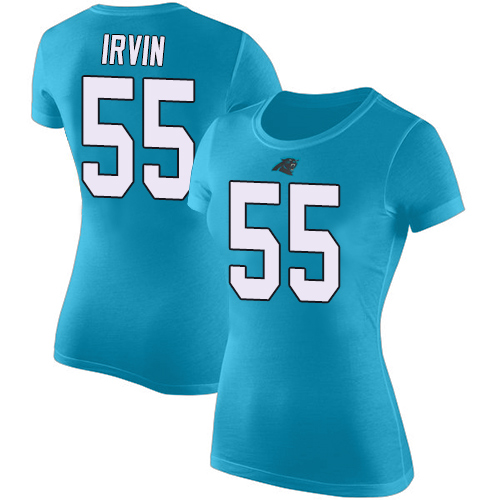 Carolina Panthers Blue Women Bruce Irvin Rush Pride Name and Number NFL Football #55 T Shirt